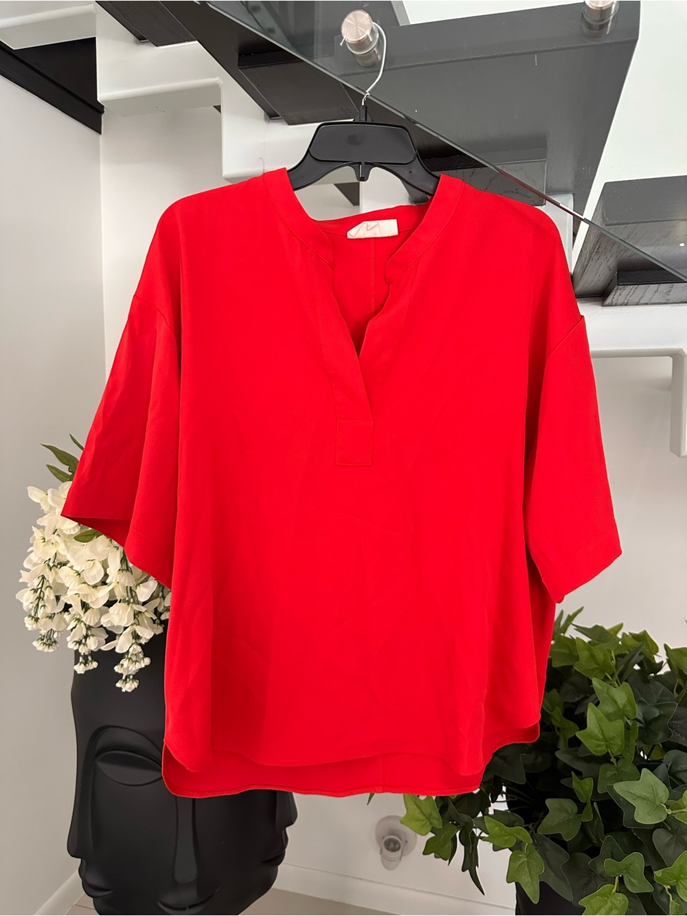 MELLODAY Red Relaxed V-Neck Tunic Top